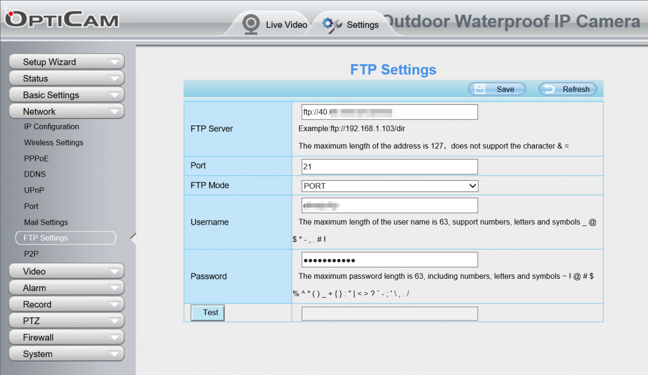 Opticam configuration