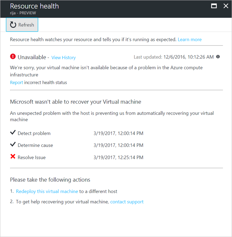 Azure Advisor identifies a host fault [Image Credit: Microsoft]