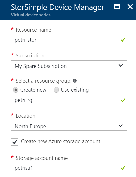 Create a new StorSimple device manager [Image Credit: Aidan Finn]