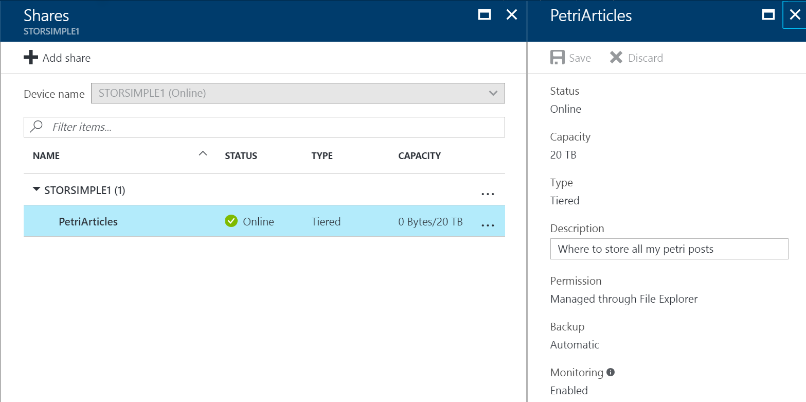 The new share viewed in the Azure Portal [Image Credit: Aidan Finn]