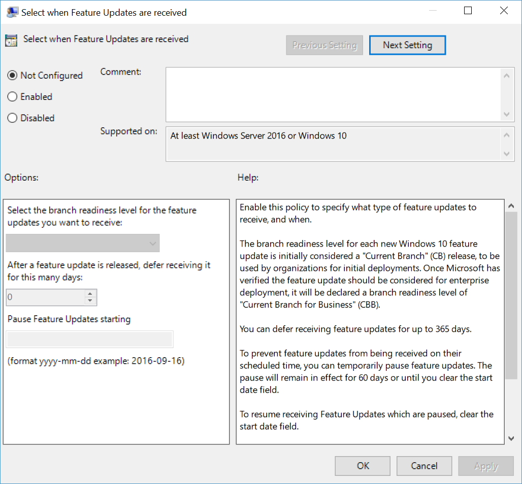 Windows Update for Business Group Policy settings in Windows 10 (Image Credit: Russell Smith)