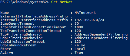 Get-NetNat to retrieve the NAT configuration name [Image Credit: Aidan Finn]