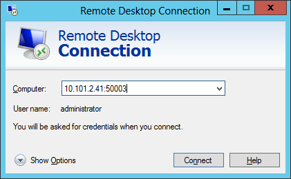 Connecting to a NAT-enabled virtual machine using remote desktop [Image Credit: Aidan Finn]