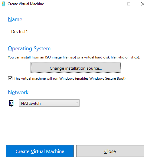 Quick Create in Hyper-V Manager after Windows 10 Creators Update