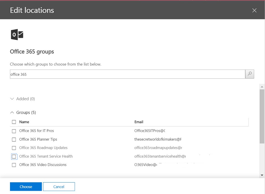 Office 365 Groups Retention Locations