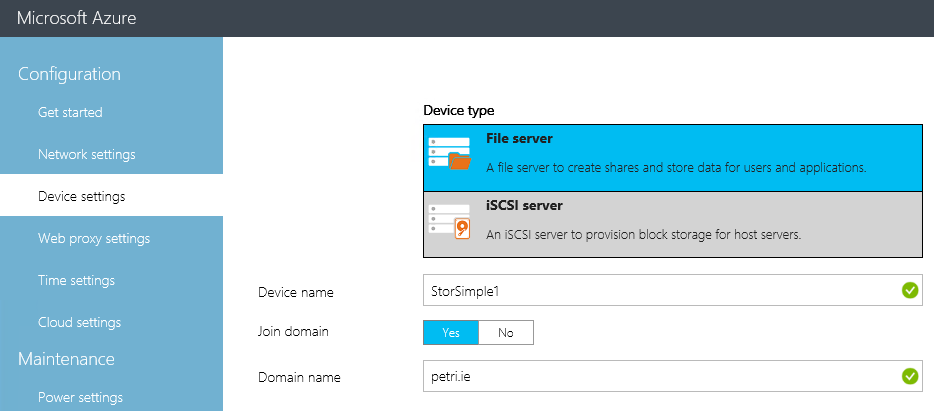 Configure StorSimple device settings & domain join [Image Credit: Aidan Finn]