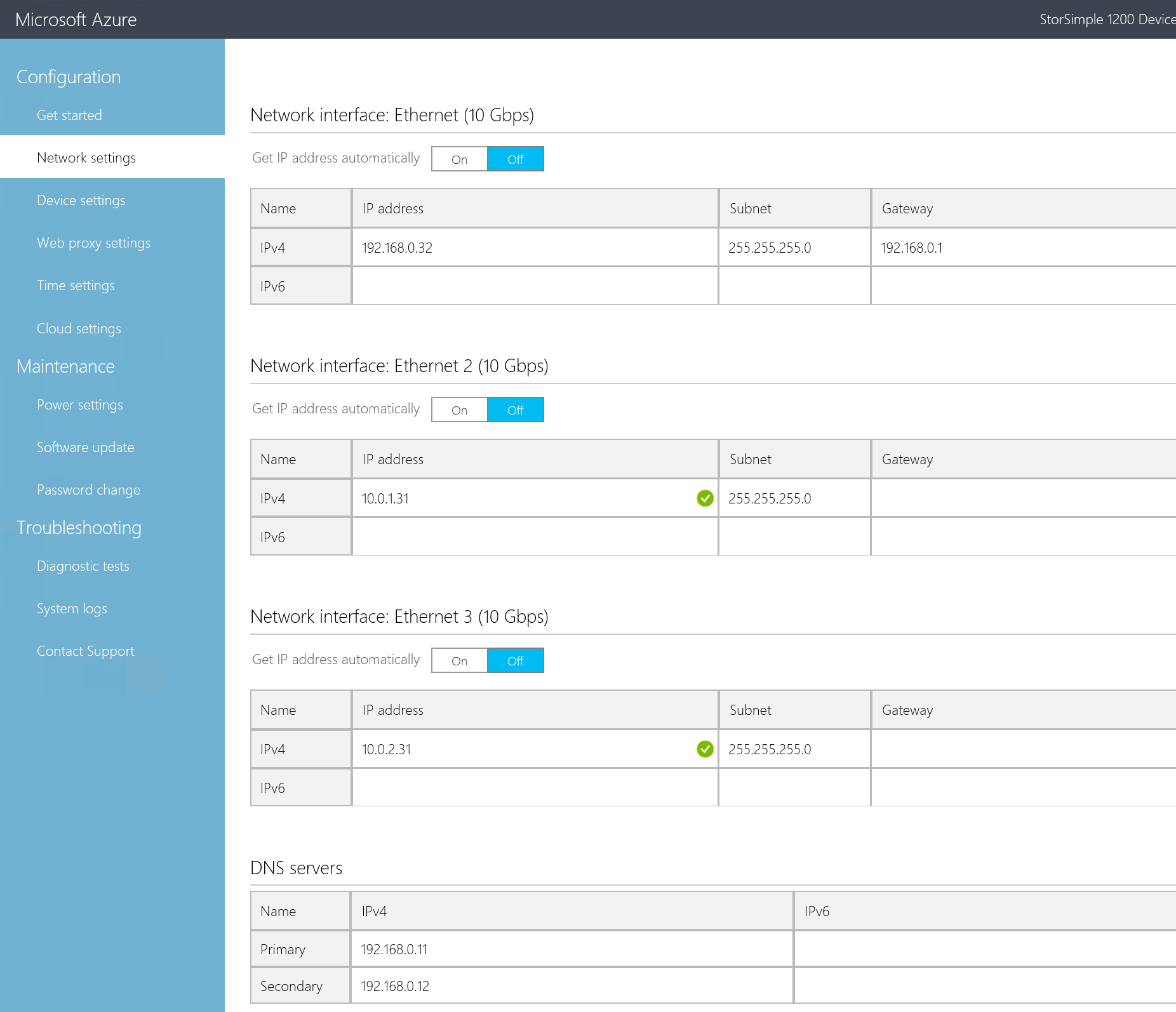 Configuring management and iSCSI NICs in StorSimple virtual appliance [Image Credit: Aidan Finn]