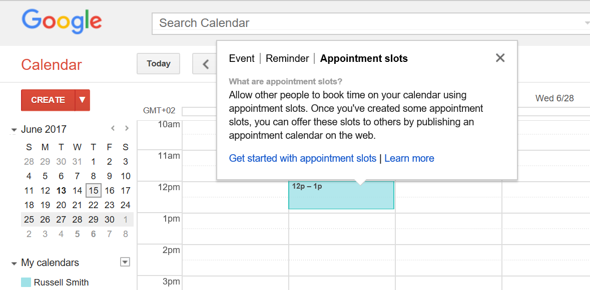 Create an appointment slot in G Suite (Image Credit: Russell Smith)