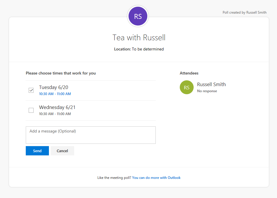 Use FindTime in Office 365 to create a poll (Image Credit: Russell Smith)