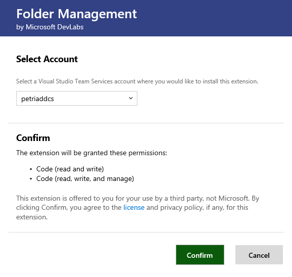 Install the Folder Management add-on for Visual Studio Team Services (Image Credit: Russell Smith)