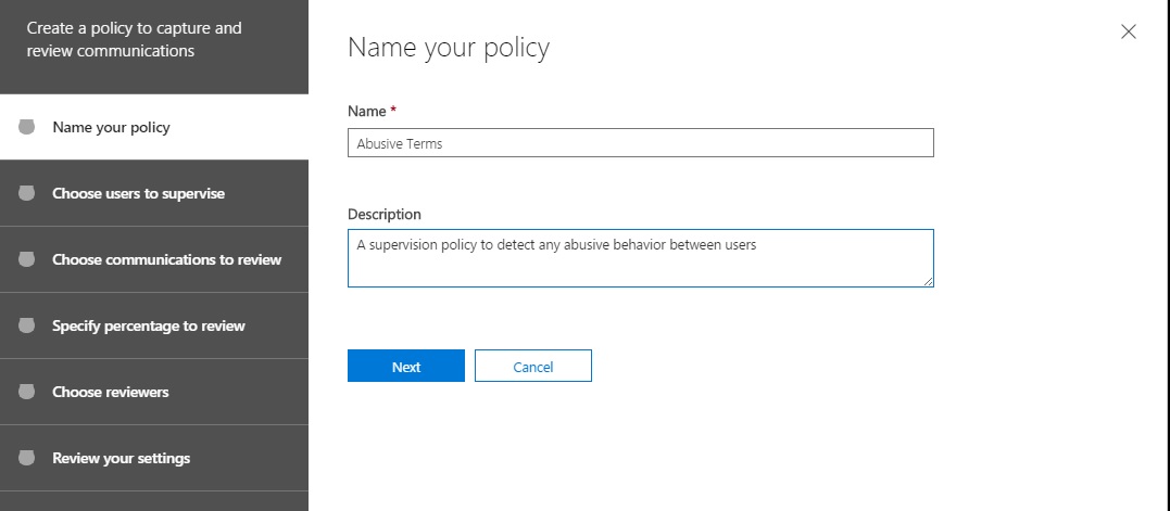 Office 365 Create Supervsiion Policy
