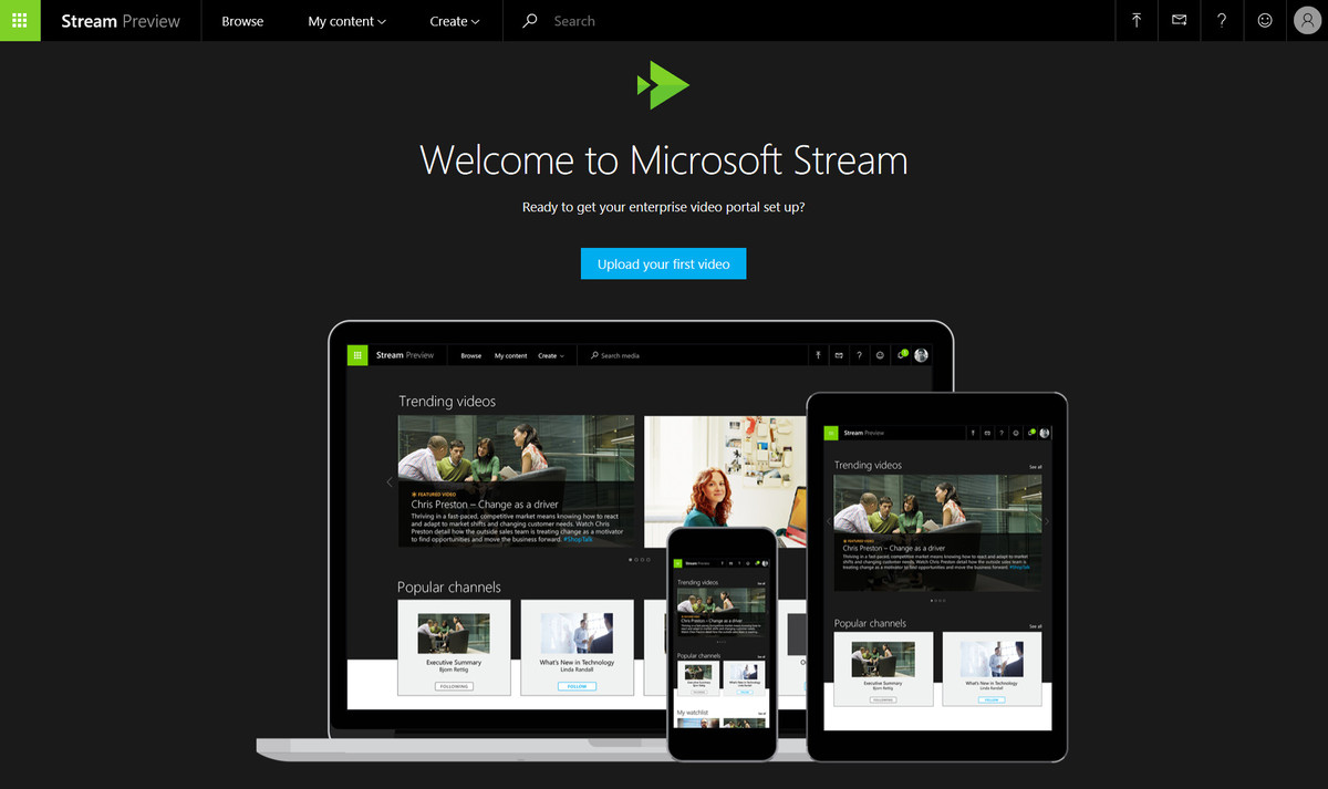 microsoft stream screenshot homepage