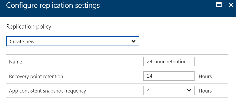 Customize an Azure virtual machine replication policy [Image Credit: Aidan Finn]