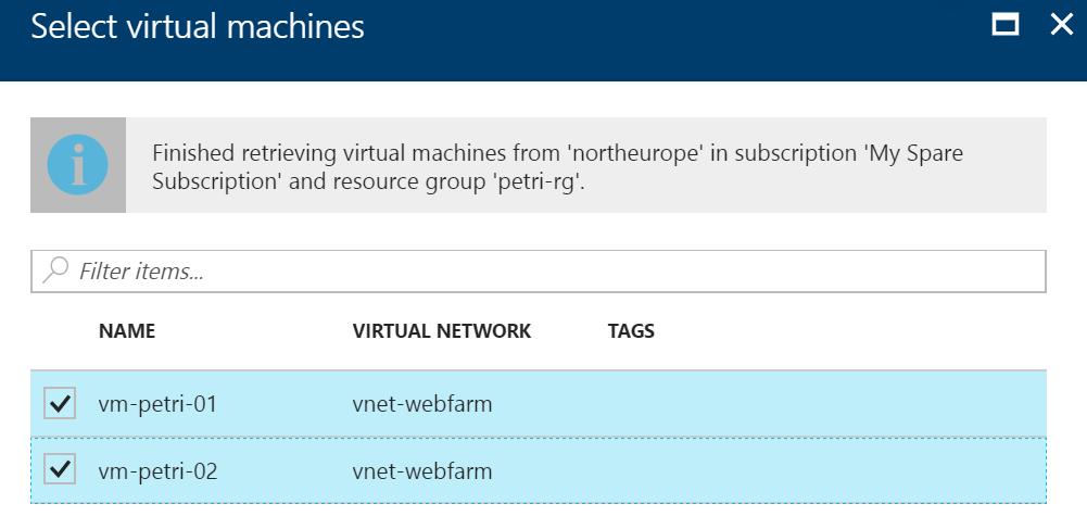 Select Azure virtual machines to replicate to another region [Image Credit: Aidan Finn]