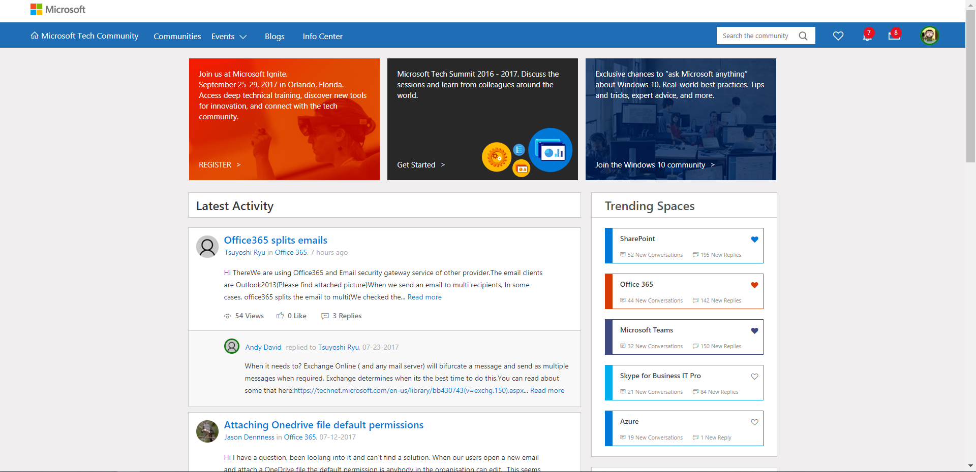 Microsoft Tech Community Home page