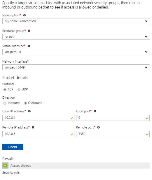 Running IP Flow Verify tests from a source virtual machine [Image Credit: Aidan Finn]