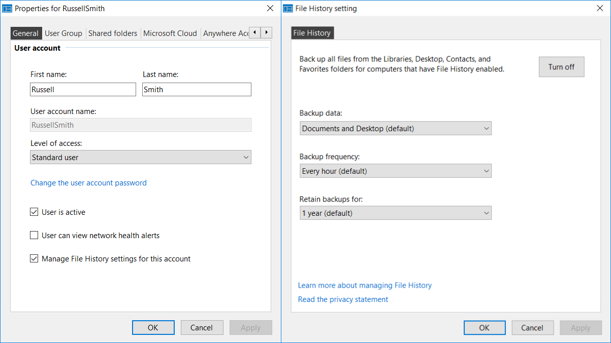 Configuring File History in Windows Server Essentials 2016 (Image Credit: Russell Smith)