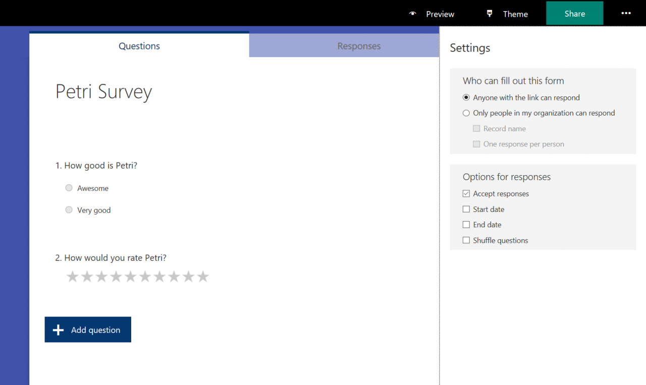 Form settings in Office 365 Forms (Image Credit: Russell Smith)