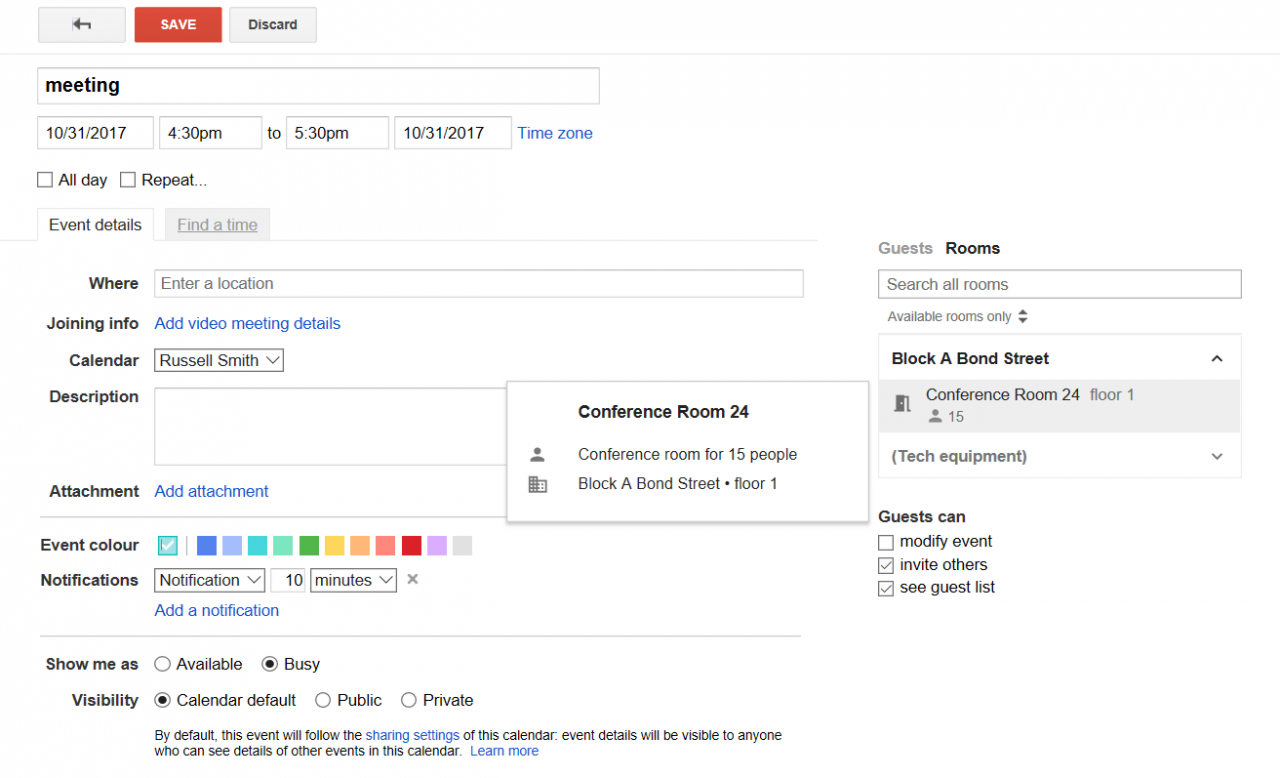 New structured data fields for calendar resources in Google G Suite (Image Credit: Russell Smith)