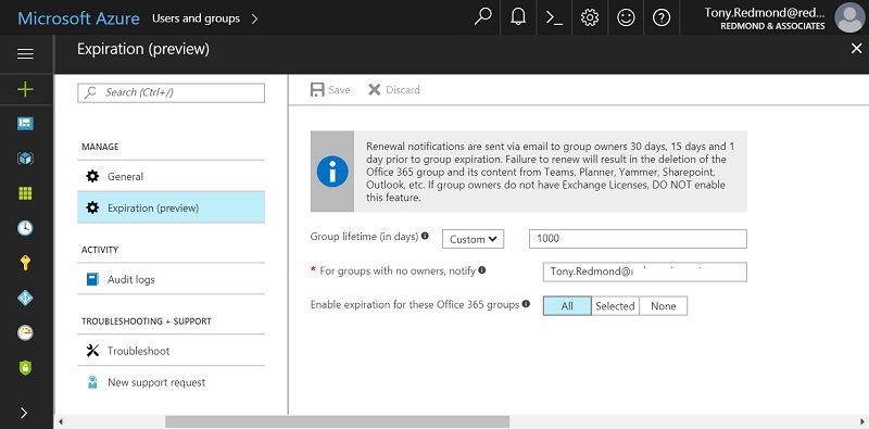 Office 365 Groups expiration policy