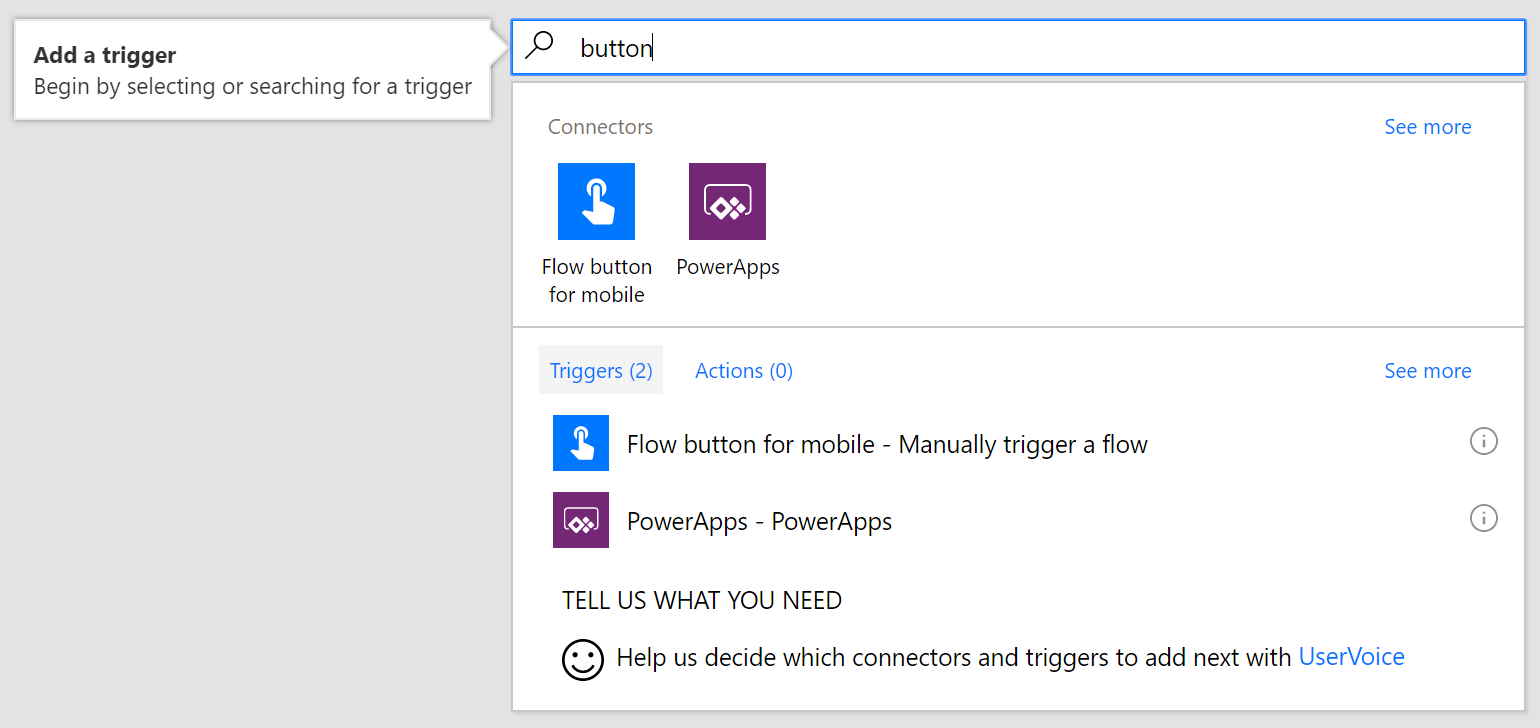 A mobile app button will be our Flow trigger [Image Credit: Aidan Finn]