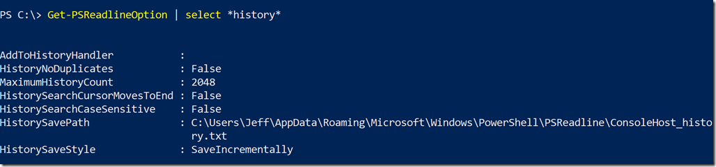 PSReadline history options (Image Credit: Jeff Hicks)