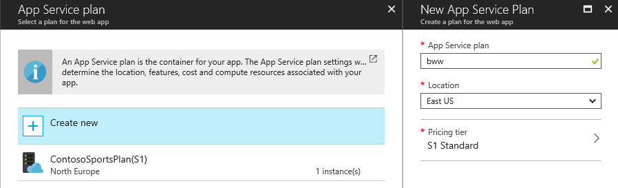 Creating a new Azure app service plan [Image Credit: Aidan Finn]