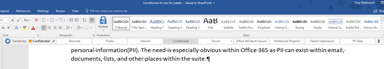 Azure Information Protection bar in Word