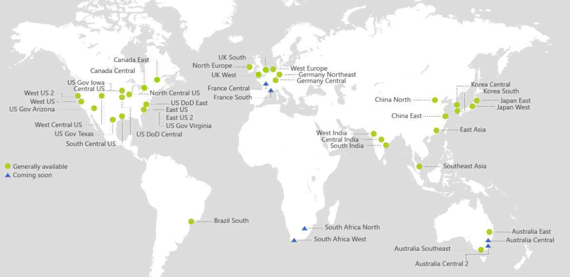 The 42 Azure regions {Image Credit: Microsoft]