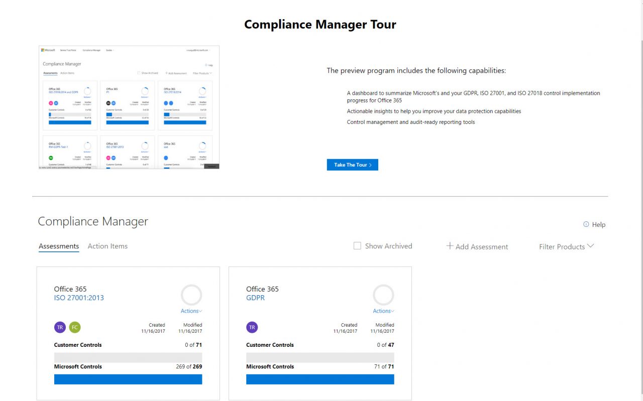 Compliance Manager dashboard