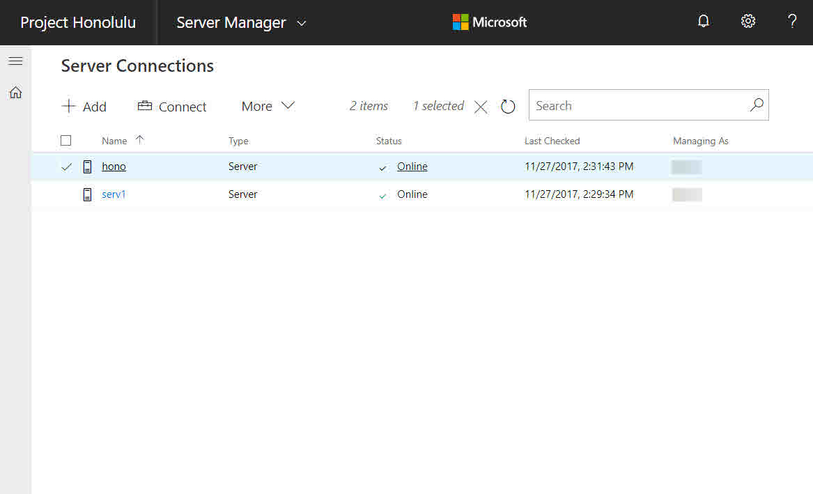 Connect to a server using the Project Honolulu gateway (Image Credit: Russell Smith)