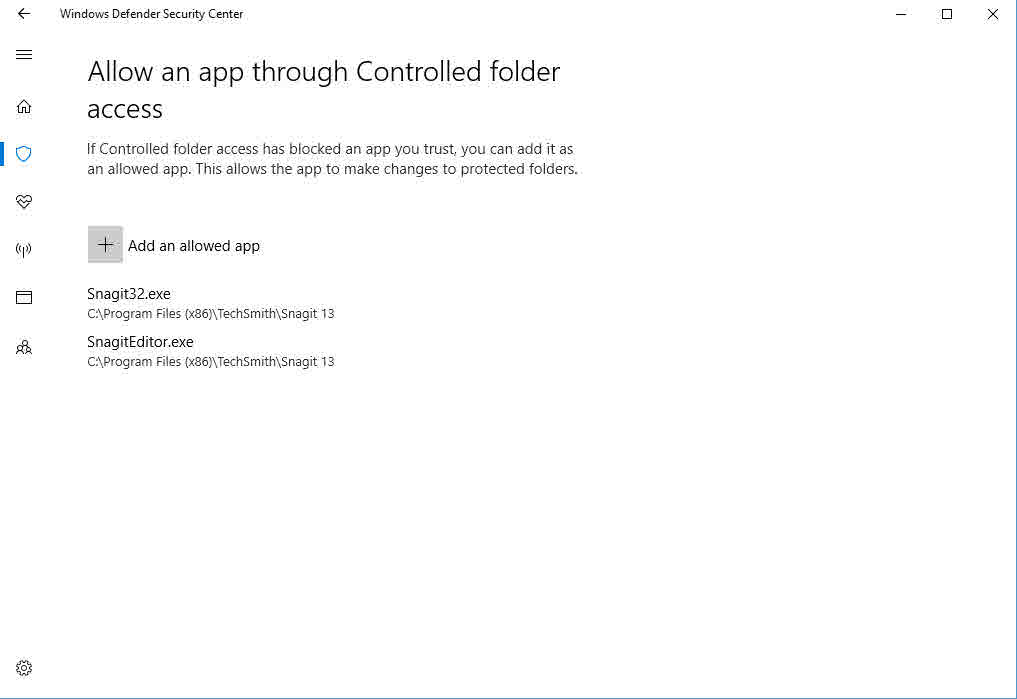 Allowing apps through Control Folder Access in Windows 10 (Image Credit: Russell Smith)