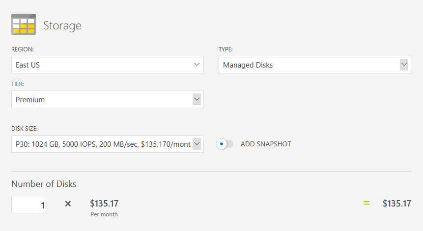 Adding data disk pricing to the Azure virtual machine [Image Credit: Aidan Finn]