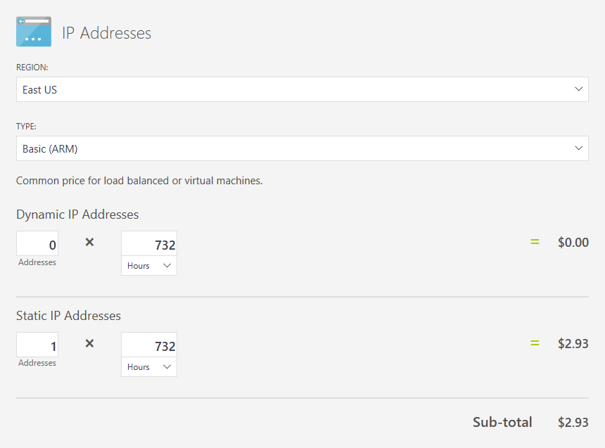 Pricing a public IP address for the Azure virtual machine [Image Credit: Aidan Finn]