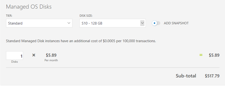 Pricing the OS disk of the Azure virtual machine [Image Credit: Aidan Finn]