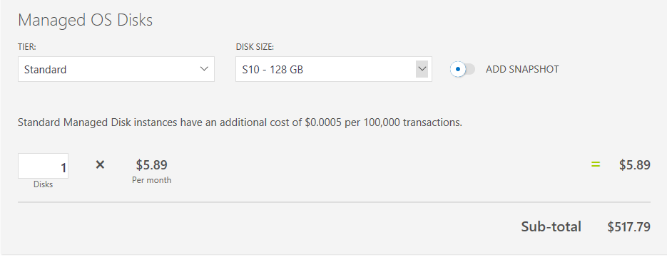 azure pricing calculator cold storage