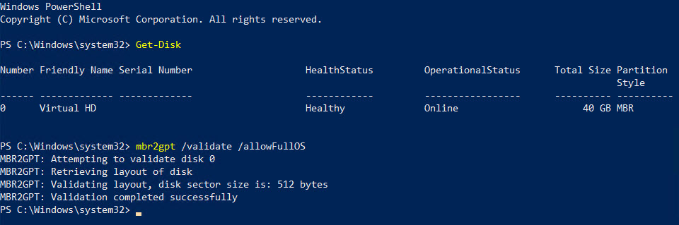 Determine the existing partition type using PowerShell (Image Credit: Russell Smith)