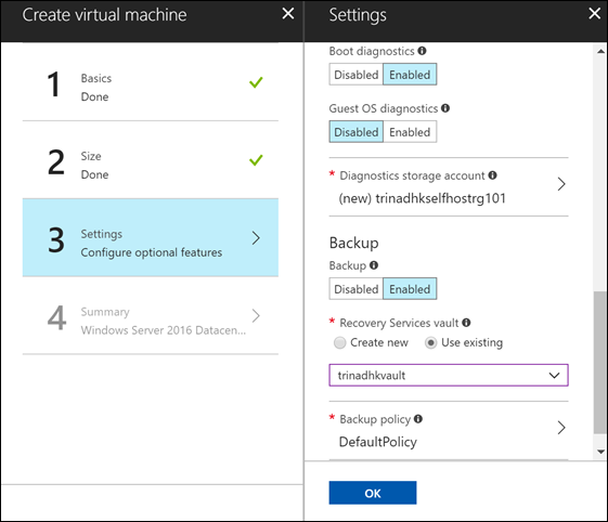 You can deploy Azure Backup as a part of the virtual machine creation [Image Credit: Microsoft]