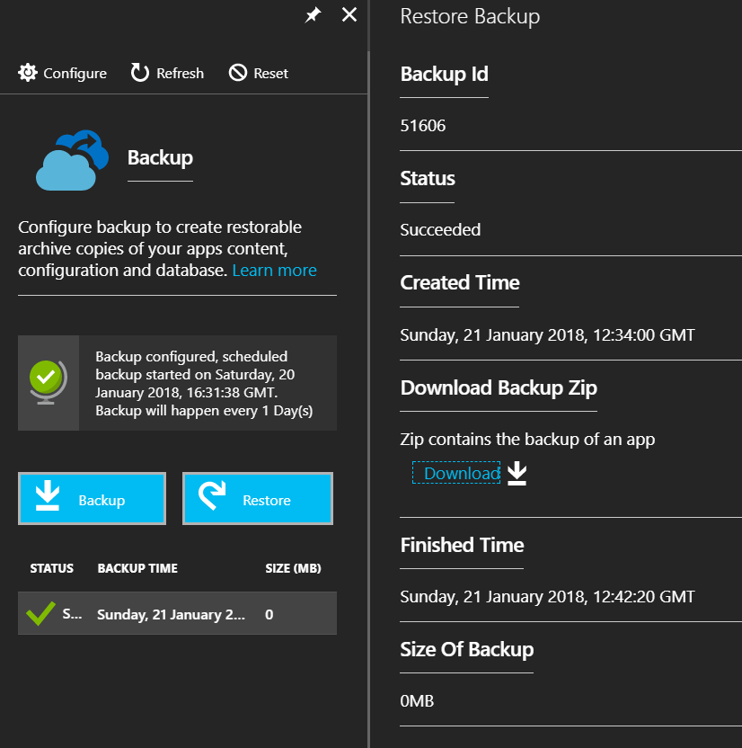 Downloading the backup zip file for an Azure App Service or web app [Image Credit: Aidan Finn]