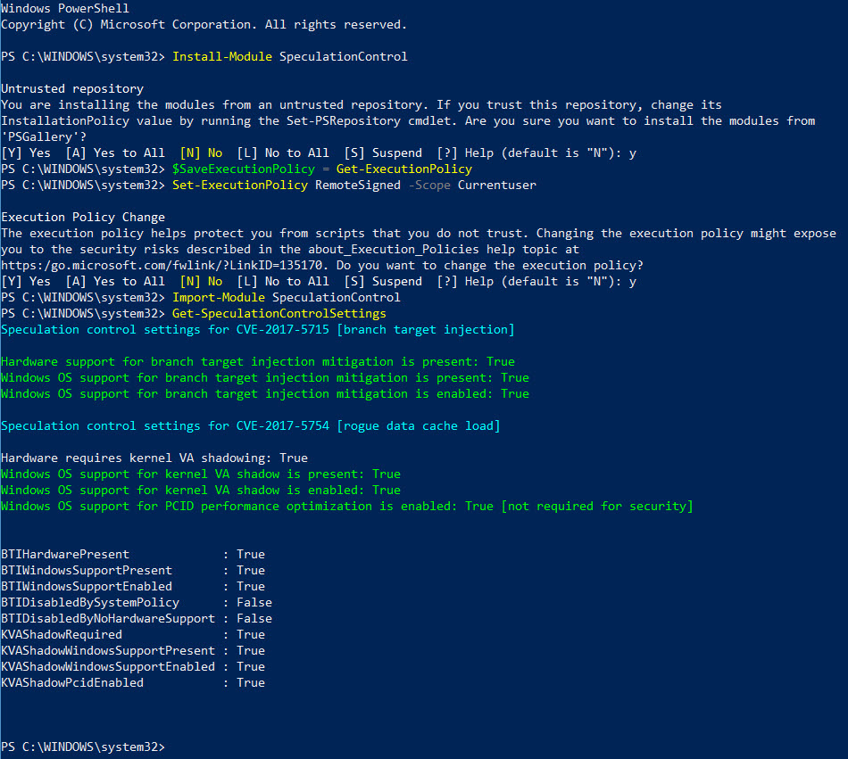 PowerShell Speculation Control Module (Image Credit: Russell Smith)