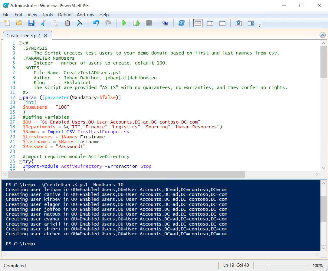Running the PowerShell script from Tailspintoys – 365lab.net (Image Credit: Russell Smith)