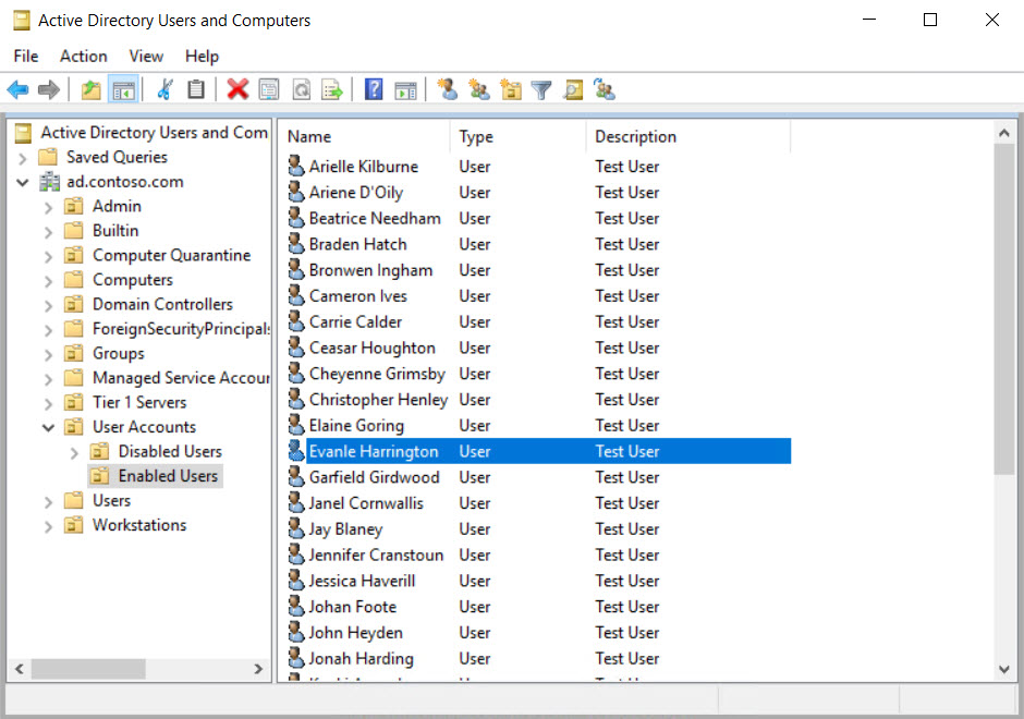 Users created by the script in Active Directory (Image Credit: Russell Smith)