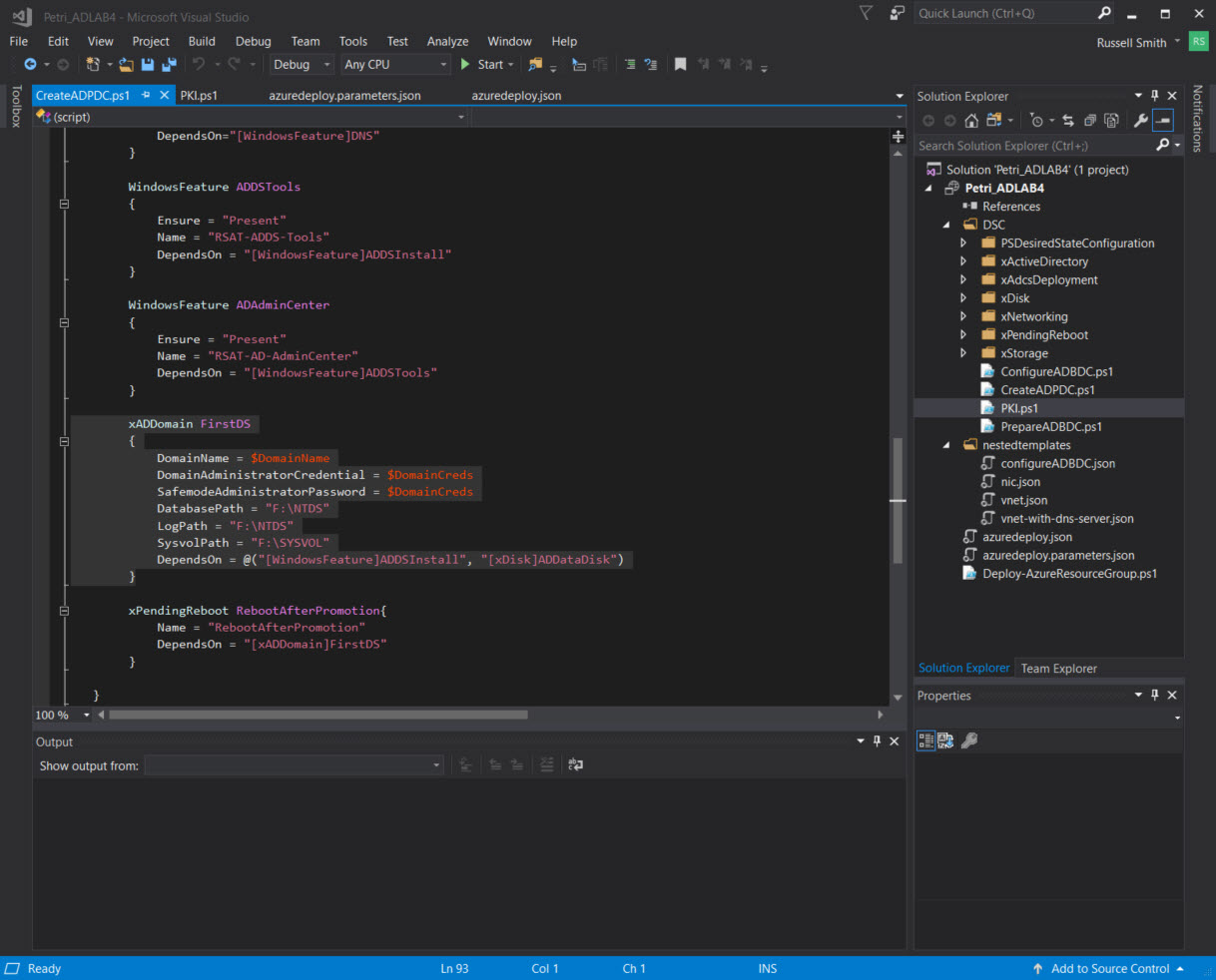 Infrastructure-as-Code PowerShell DSC file in Visual Studio (Image Credit: Russell Smith)