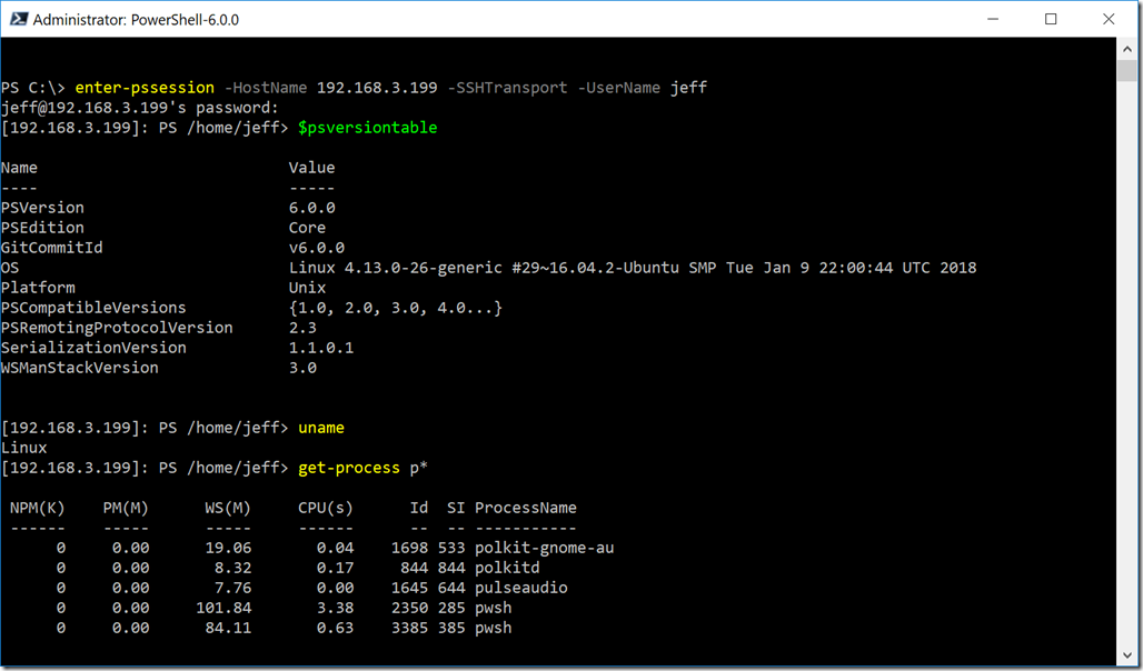 PowerShell Remoting using SSH (Image Credit: Jeff Hicks)