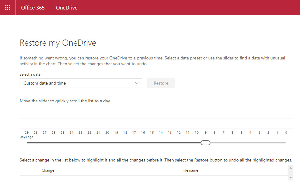 OneDrive Restore Files