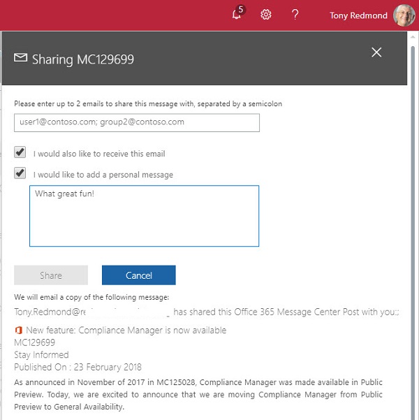 Office 365 Share Admin Update