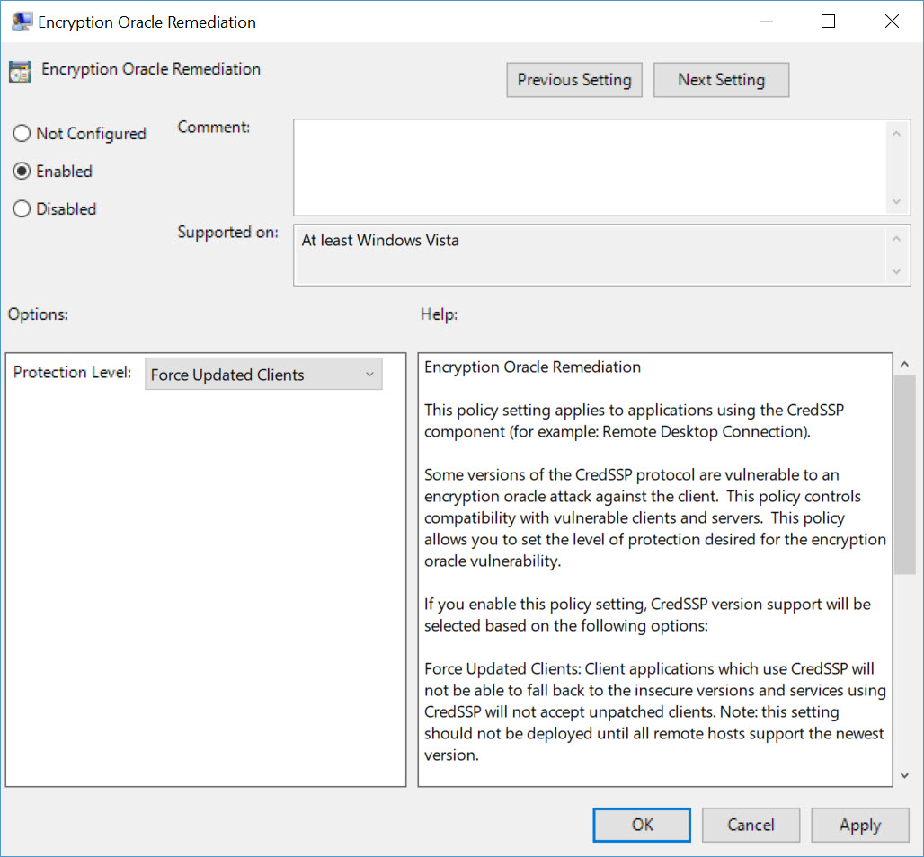 Group Policy settings for CredSSP patch (Image Credit: Russell Smith)