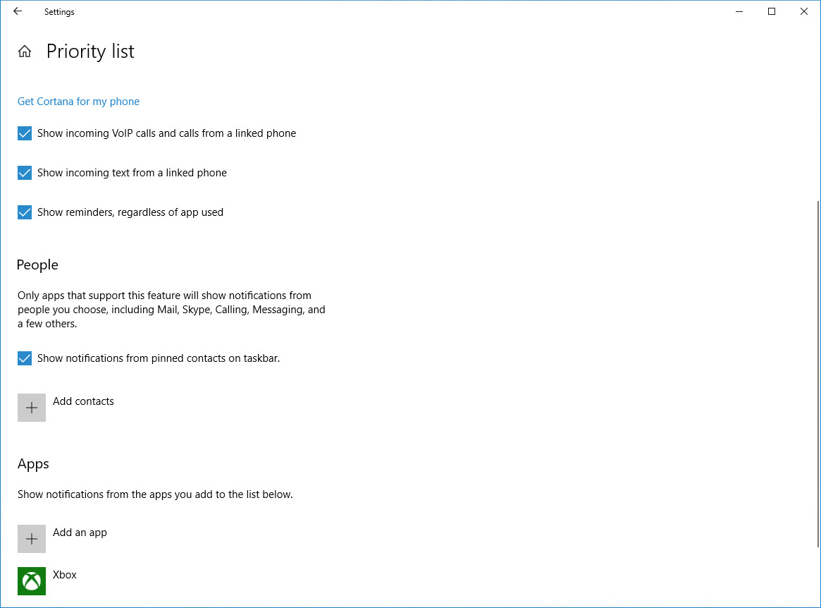 Create a Focus Assist priority list in Windows 10 Spring Creators Update (Image Credit: Russell Smith)