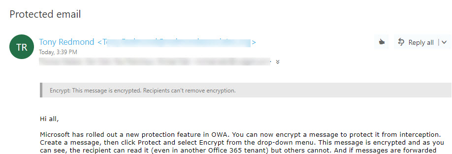 Office 365 OWA Message Encrytion
