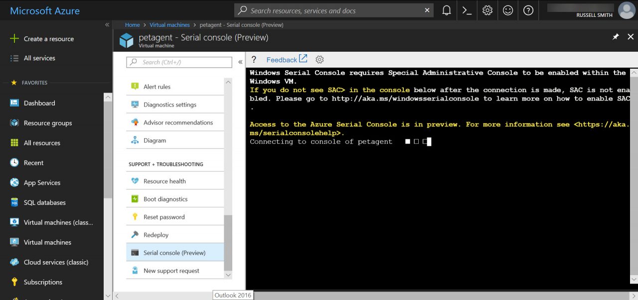 Serial console preview in Microsoft Azure (Image Credit: Russell Smith)